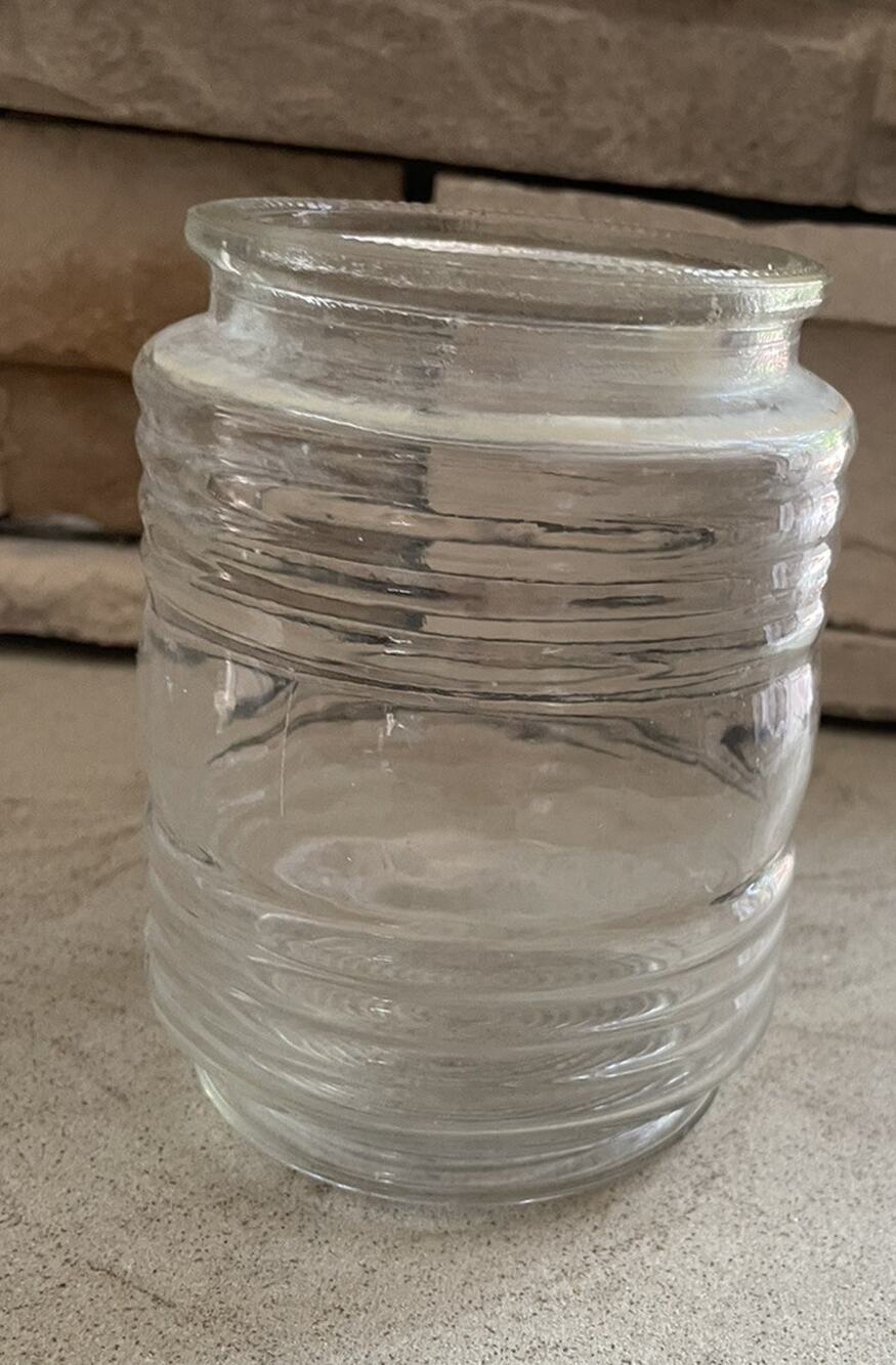 Vintage Ribbed MCM Jelly Jar Clear Glass Porch Wall Light Lamp Globe Shade